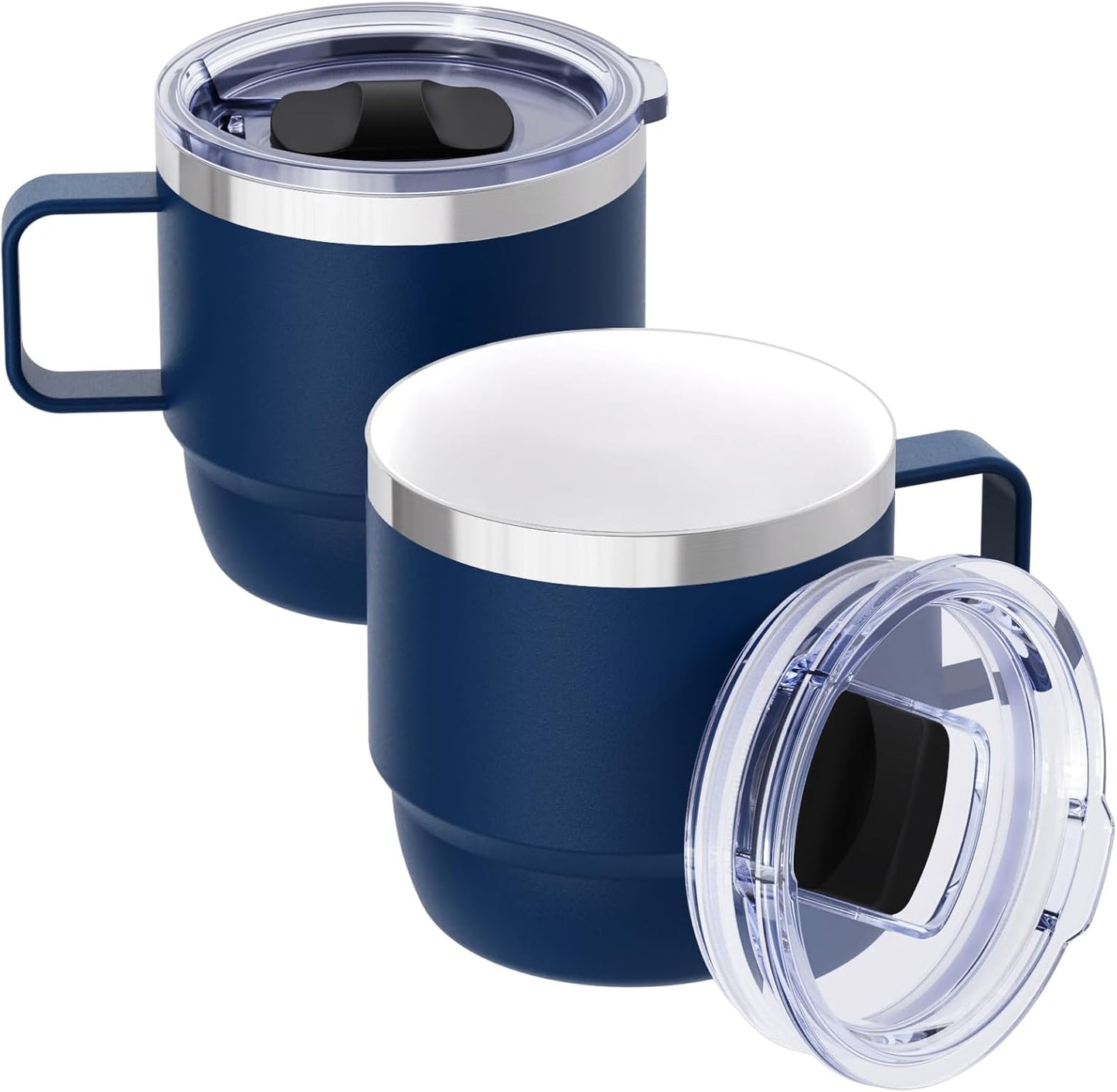 8 oz Small Coffee Mug with Magnetic Sliding Lid & Handle, Ceramic-Lined 18/8 Stainless Steel, Double-Wall Vacuum Insulated, Stackable, Dishwasher Safe, Mini Coffee/Tea Cup, 2 Pack, Black