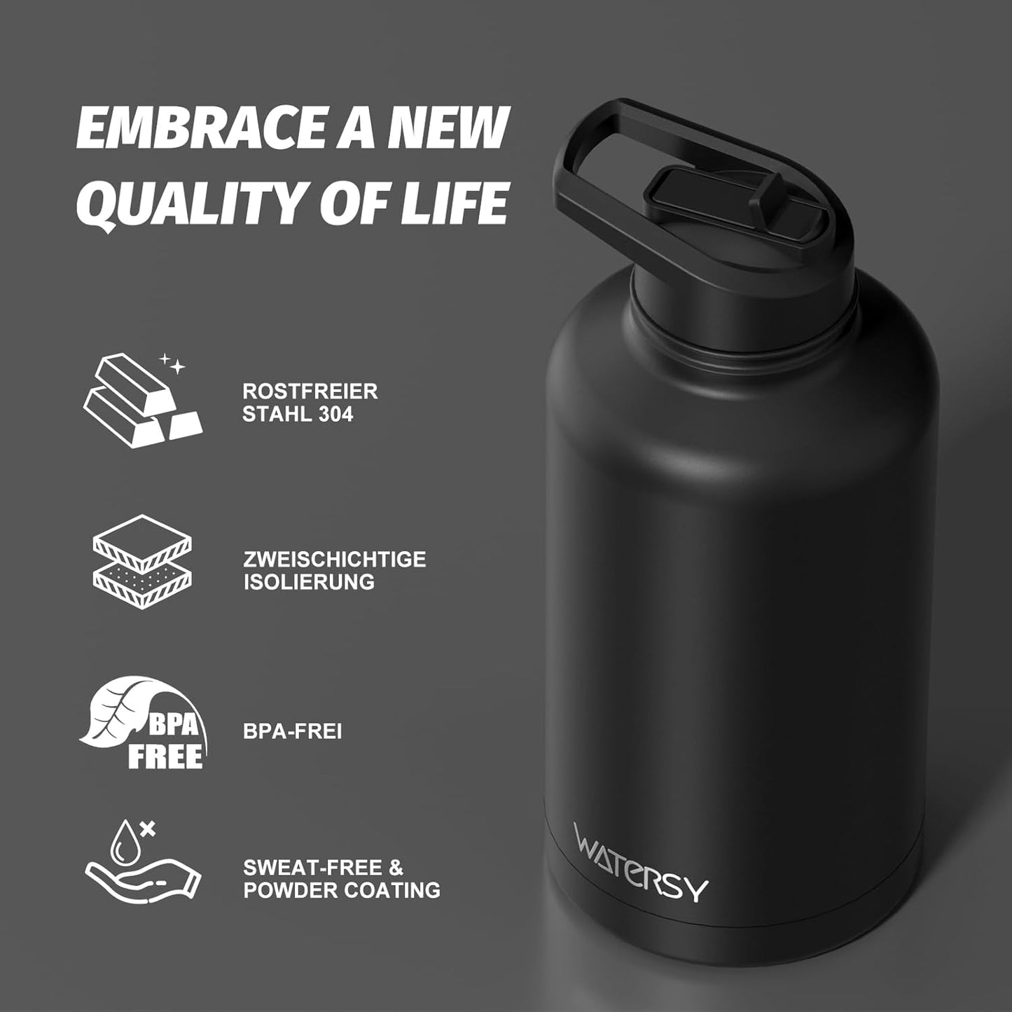 40oz Insulated Water Bottle (Cold for 48 Hrs),BPA Free&Leak Proof,Stainless Steel Water Flask,Water Jug with Straw Spout Lids for Gym,Hiking,Travel,Black Blue