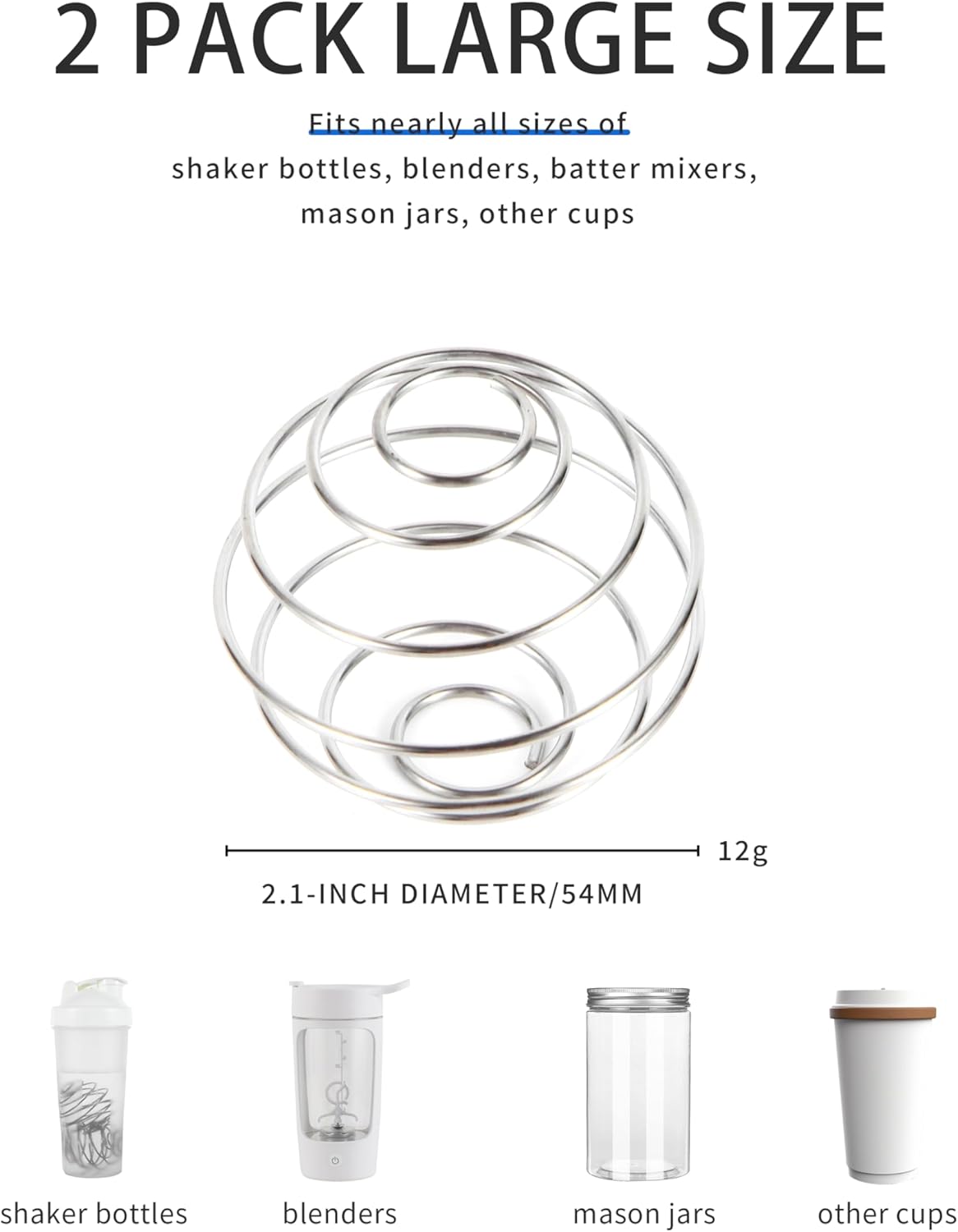 2 Pack Stainless Steel Shaker Ball for Protein Shakes, Wire Whisk Mixer Balls for Shaker Bottles, Fast & Smooth Mixing