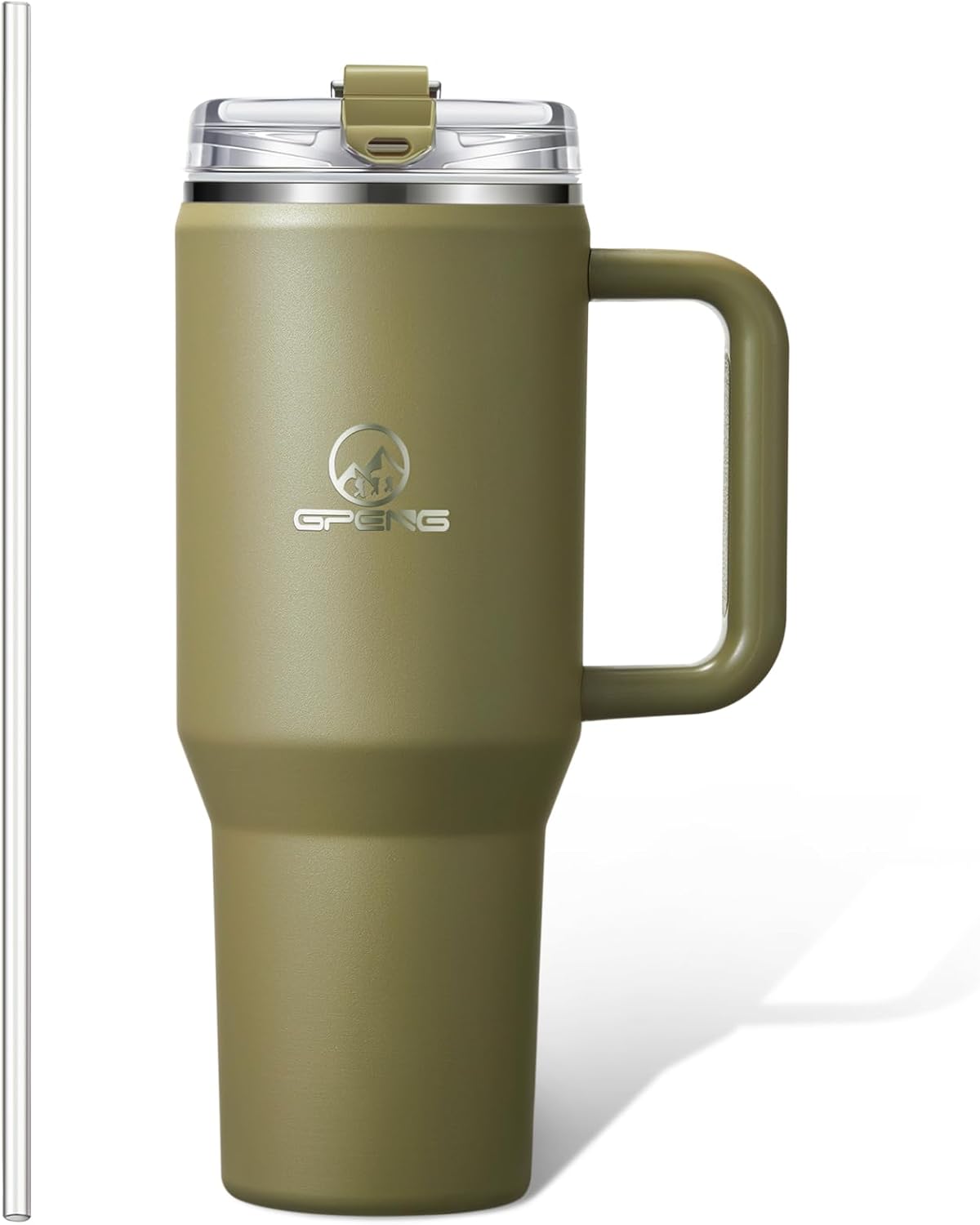 Gpeng 30/40/50 oz Tumbler with Handle, Water Bottles with Straw Lid, Insulated Stainless Steel Travel Mug Cup Holder Friendly, Keep Drinks Cold or Hot for Hours (LightGrey, 50 oz)