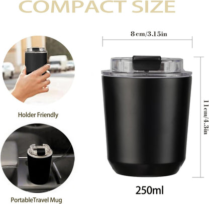 DEQIANG Travel Coffee Cup, Coffee Cup Travel with Lid, Insulated Coffee Mug for Hot & Cold Beverages, Great Gift Choice for Coffee Lovers, Office Workers, Hikers & Commuters (Black, 8.5 oz)