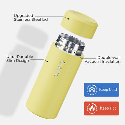 【Upgraded】Exllena Small Insulated Water Bottle 12 oz/350ml– Mini Insulated Water Bottle for Hot & Cold Drinks, Perfect Small Water Bottle for Travel, Purse...(Greyish Blue)