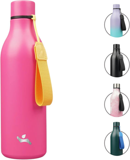 Konokyo Insulated Water Bottle with Strap,18 oz Double Wall Stainless Steel Vacuum Bottles Metal Water Flask,Macaron Green - Colors B