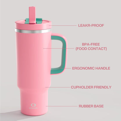 40 oz Tumbler with Handle and Straw: Stainless Steel Insulated Tumbler Keeps Cold for 24 Hours, Leakproof Travel Cup Fits in Cup Holder and BPA-Free, Cotton Candy