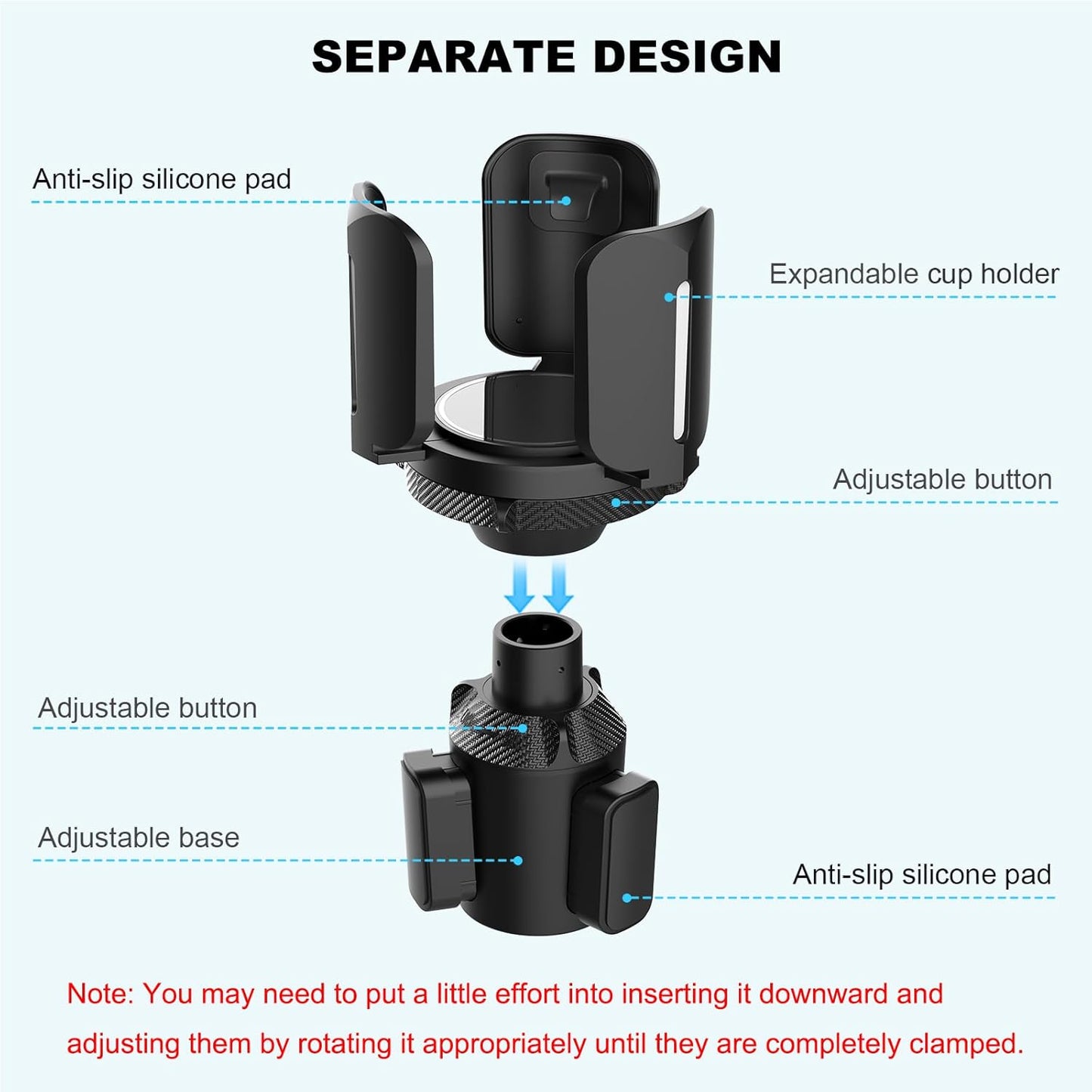 Upgraded 64oz Large Cup Holder Expander with Coaster for Car, Expandable Cup Holder Adapter with Adjustable Base, Universal Compatible with Yeti, Hydro Flasks, Owala, Other Big Bottles Mugs Drinks
