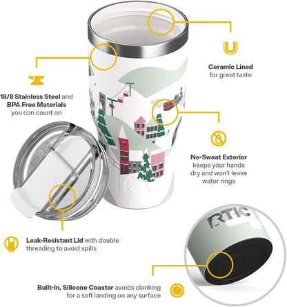 RTIC 20oz Essential Tumbler with Lid, Ceramic Lined, Insulated, Stainless Steel, Metal, Double Wall Vacuum-Insulation, Travel Cup for Iced Coffee, Tea, Hot and Cold Drink, Graphite