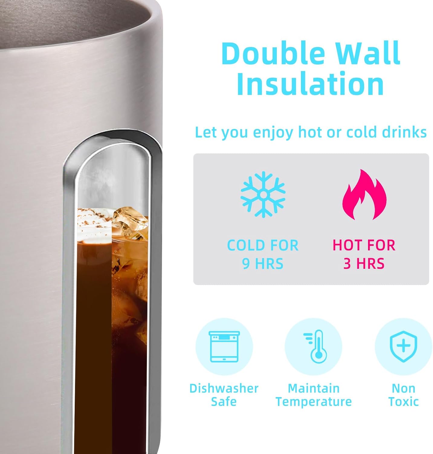 Volhoply 14oz Insulated Stainless Steel Coffee Mug with Lid Bulk 4 Pack,Double Wall Vacuum Travel Coffee Cup with Handle,Reusable Metal Cups Tumbler Cup,Camping Mugs,Ideal Gifts(Mix,4)