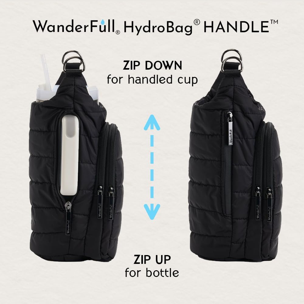 WanderFull Original HydroBag Handle® Zipper Slot for Handle, Hands-Free Crossbody Water Bottle Holder & Tumbler Accessories