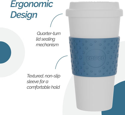 Copco Acadia 16 oz Travel Mug - Insulated Reusable Coffee Tumbler with Double-Walled Plastic, Leak-Proof Lid, BPA-Free - Portable Mug for Hot & Cold Drinks, Cup Holder Friendly (Blue)