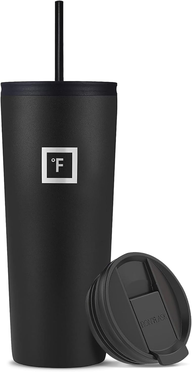 IRON °FLASK Classic Tumbler - Vacuum Insulated Stainless Steel Water Bottle, Double Walled, Drinking Cup, Insulated Travel Mug (Cobalt, 24 oz Solid Lid)