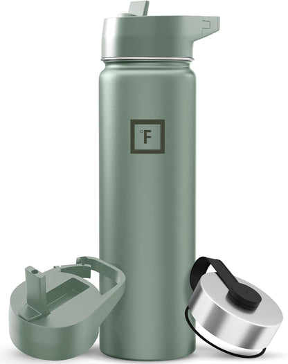 IRON °FLASK Camping & Hiking Hydration Flask with Straw, Wide Mouth Insulated Stainless Steel Sports Water Bottle - 22 oz Aurora