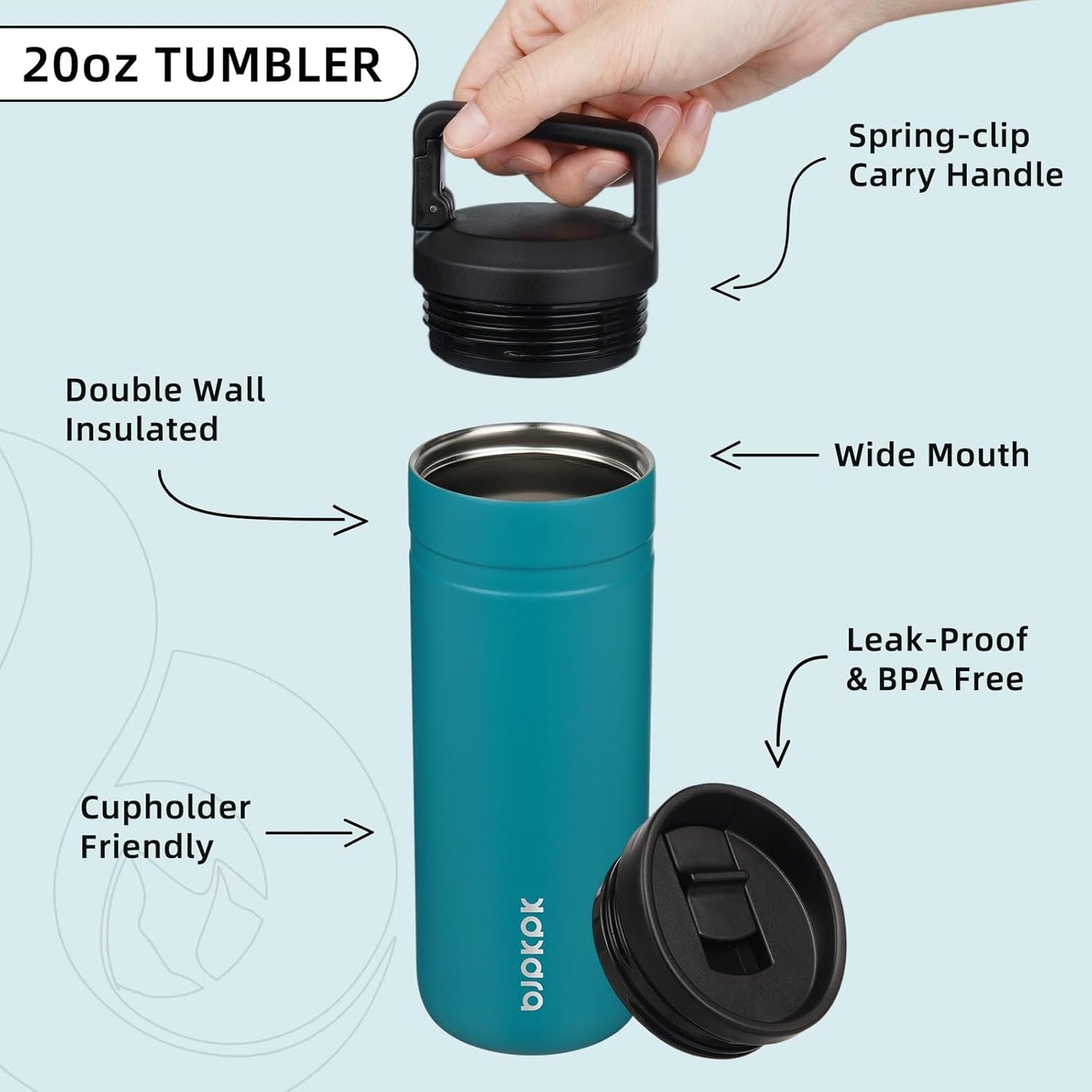 BJPKPK Insulated Water Bottle with 2 Lids,20 oz Double Wall Stainless Steel Vacuum Tumbler Travel Coffee Mug,Wide Mouth Thermal Cup,Haze Blue