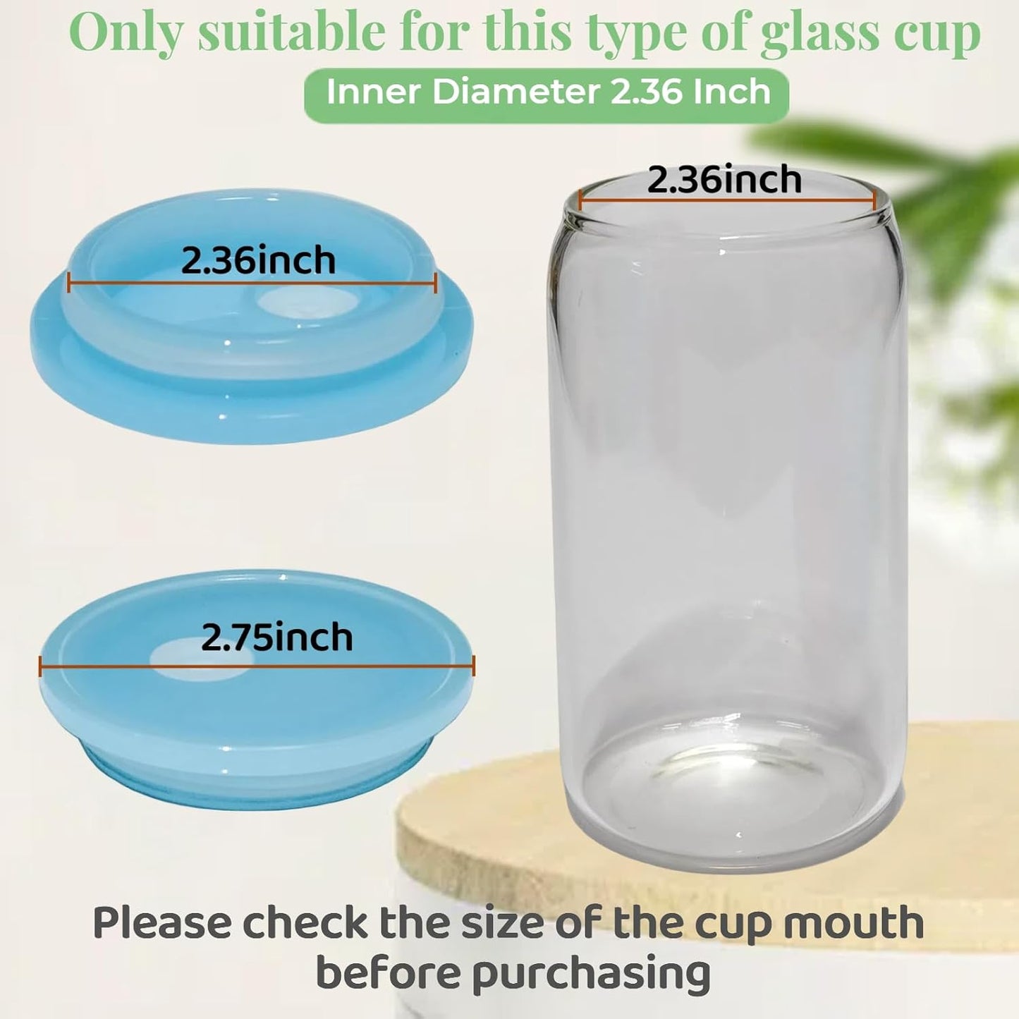 4 Pack Acrylic Lids for Glass Cups with Bamboo Lids and Straws, 2.75 inch/70 mm Acrylic Lids for 16 OZ Beer Can Cups with Wooden Lids, Replacement Canning Lids for 16OZ 20 OZ Glass