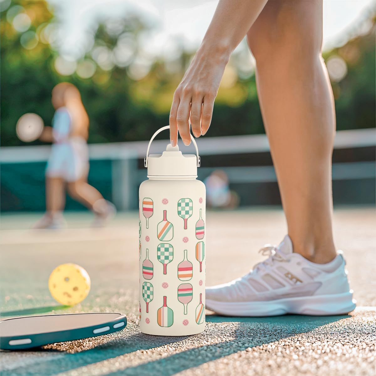 SANDJEST Pickleball Gift for Women, Water Bottle Stainless Steel 32oz with Lid & Straw, Sport Insulated Bottles Gifts for Girls Friends Teens Birthday Christmas