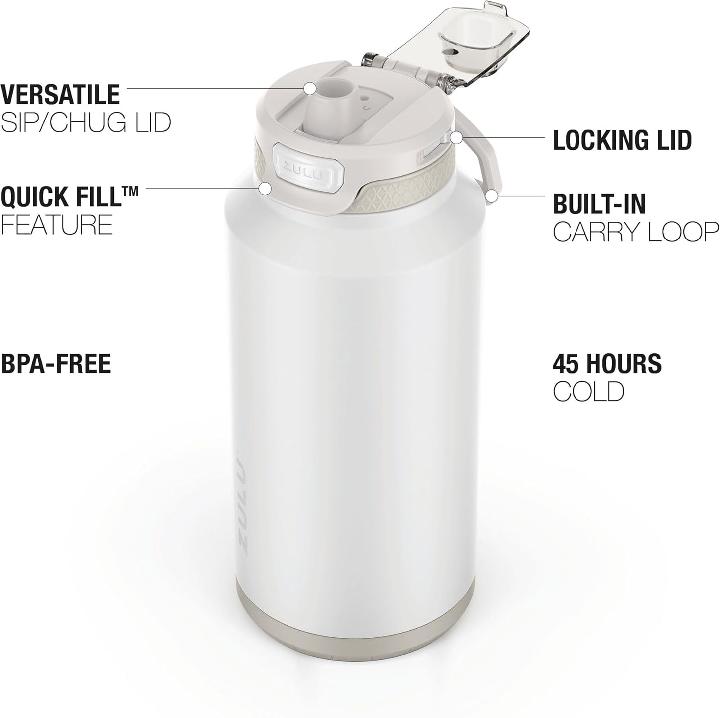 ZULU Powerfill Pro 32oz Stainless Steel Water Bottle with Quick Fill Lid, Triple Walled Vacuum Insulated Metal, Leak Proof Locking Lid, Sip and Chug, Reusable BPA Free, High Tide