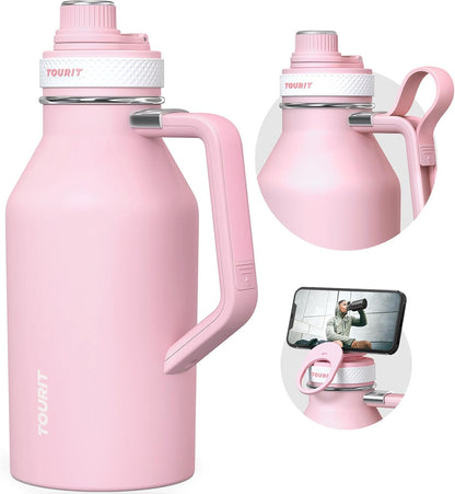TOURIT 32oz Stainless Steel Wide Mouth Water Bottle, Double-Wall Vacuum Insulation with Spout Lid for Sports and Travel, Black