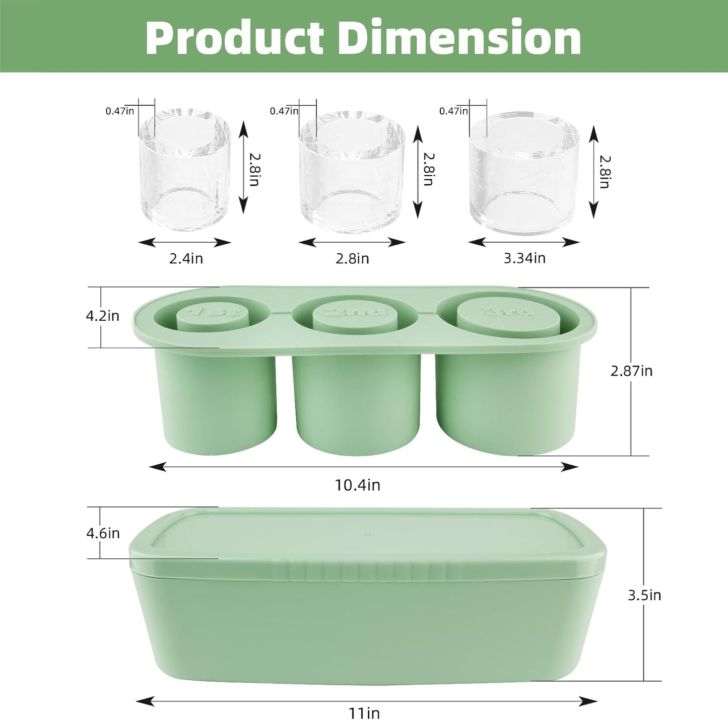 Tcamp Ice Mold for 30-40 oz Tumbler Cup, Silicone Ice Cube Tray With Lid and Bin for Freezer, Ice Ring Ice Maker for Chilling Cocktails, Whiskey, Drinks, Coffee, Easy Fill and Release (Black)