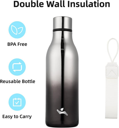 Konokyo Insulated Water Bottle with Strap,18 oz Double Wall Stainless Steel Vacuum Bottles Metal Water Flask,Macaron Green - Colors B