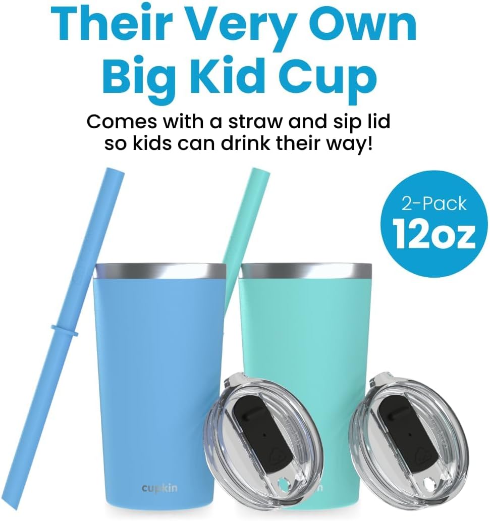 CUPKIN Stainless Steel Insulated Tumbler with Lid and Straw, 20 oz Stainless Steel Cups, Set of 2 Travel Coffee Mug for Adults, Iced Coffee Cup with Lid, Tumbler for Travel (Coral + Yellow)