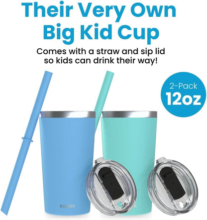 CUPKIN Stainless Steel Insulated Tumbler with Lid and Straw, 20 oz Stainless Steel Cups, Set of 2 Travel Coffee Mug for Adults, Iced Coffee Cup with Lid, Tumbler for Travel (Coral + Yellow)