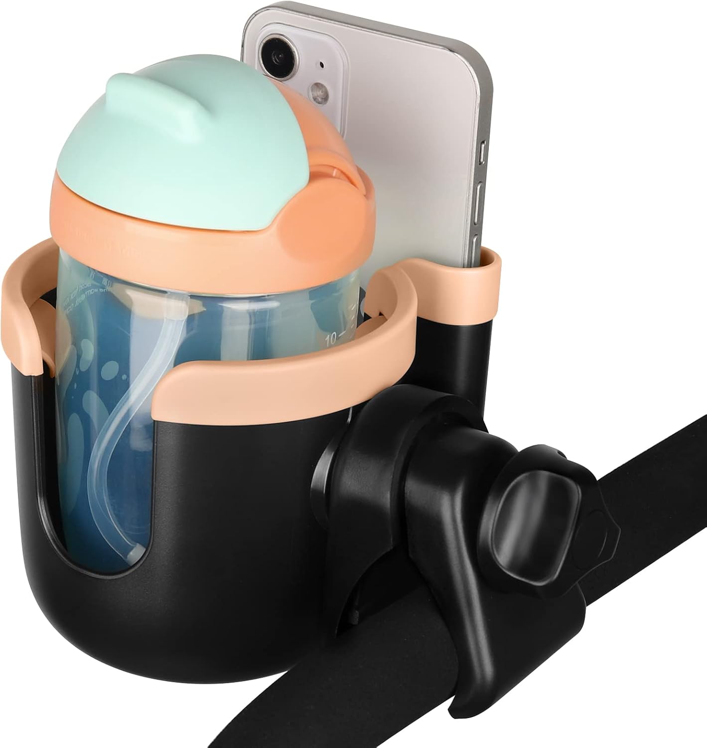 Accmor Stroller Cup Holder with Phone Holder, Bike Cup Holder, Universal Cup Holder for Uppababy Nuna Doona Strollers, 2-in-1 Cup Holder for Walker, Wheelchair, Scooter - Colors B