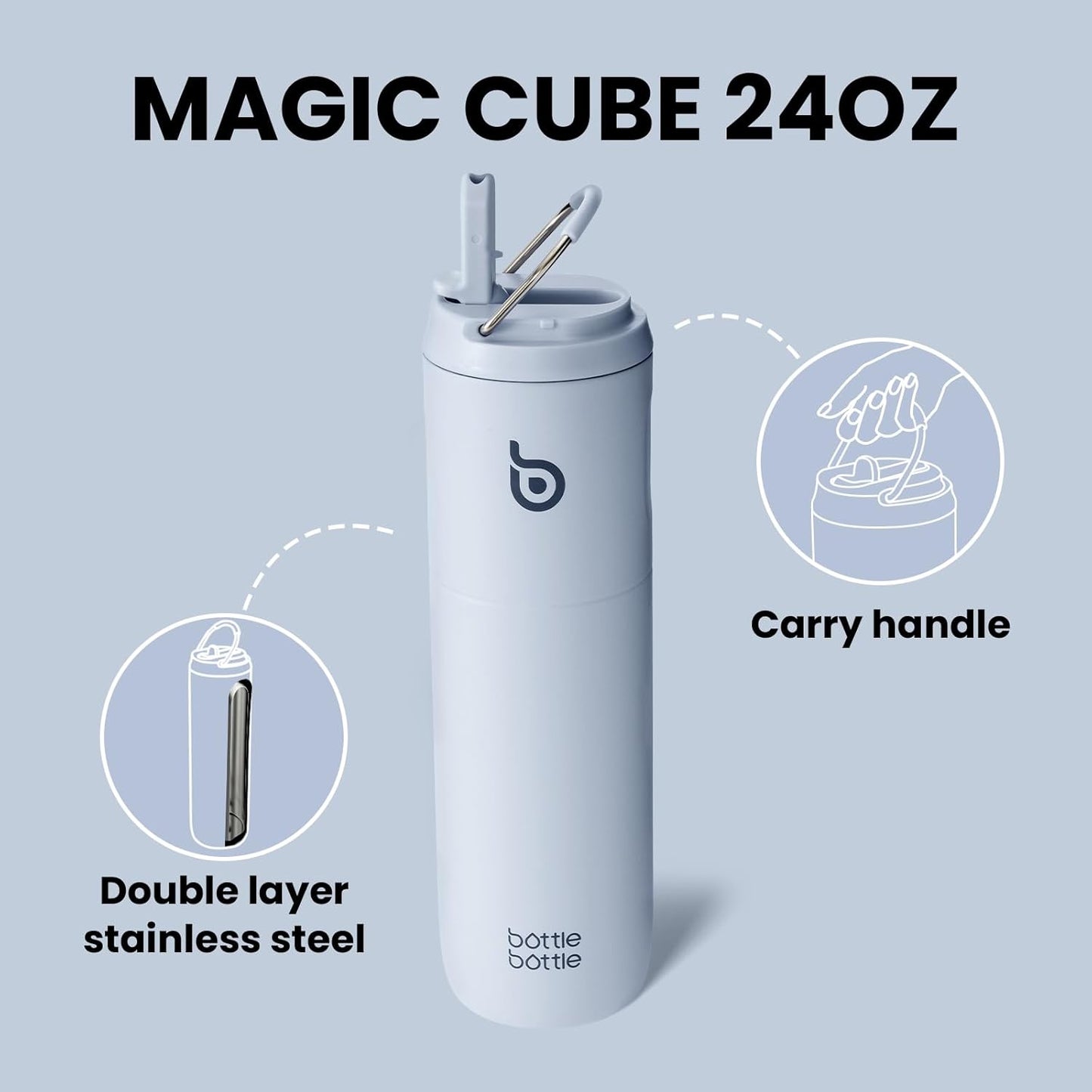 BOTTLE BOTTLE Insulated Water Bottle 24oz with Straw Lid and Handle for Sports Travel Gym Stainless Steel Water Bottles Double-Wall Vacuum Metal Leak Proof BPA-Free