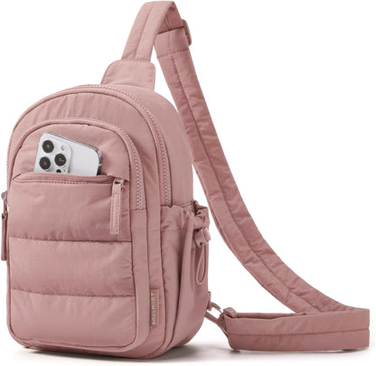 BAGSMART Small Sling Bag for Women, Puffer Crossbody Bag Purses Hobo Handbag Fanny Packs for Travel Hiking