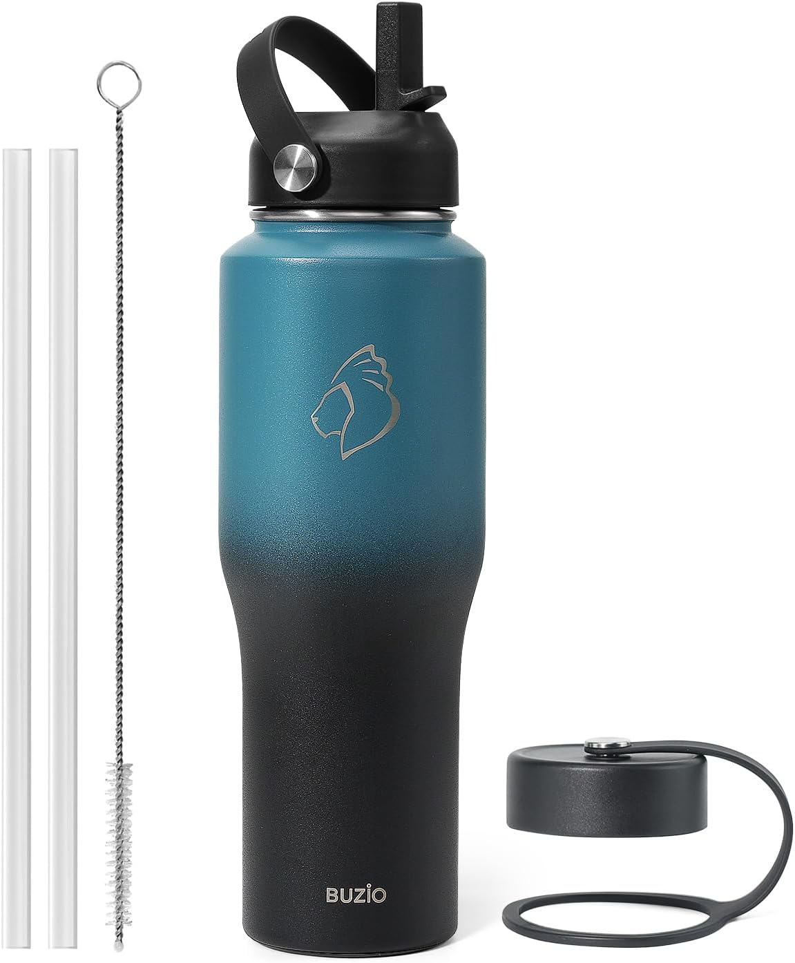 BUZIO 40oz Insulated Water Bottle Fits in Any Car Cup Holders, 40oz Vacuum Insulated Tumbler with Lids and Straw for Water, Travel Mug Cupholder Friendly, Leakproof Keep Cold & Hot, Indigo Crush