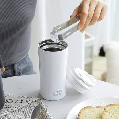 BOTTLE BOTTLE Coffee Tumbler with Dual-use Lid and Straw Double Walled Iced Travel Coffee Mug for Woman and Man 12 oz Stainless Steel Insulated Tumbler with Handle (blue)