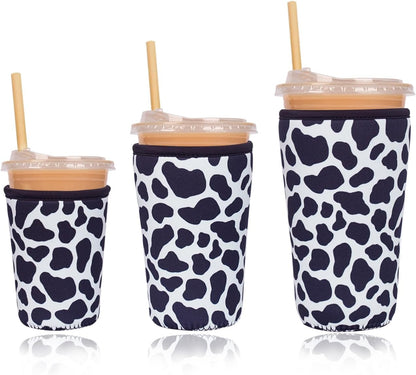 Reusable Insulated Neoprene Iced Coffee Cup Sleeve, Durable Drink Sleeve for Cold Beverages, Beverage Holder for Iced Coffee, Floral Checkers