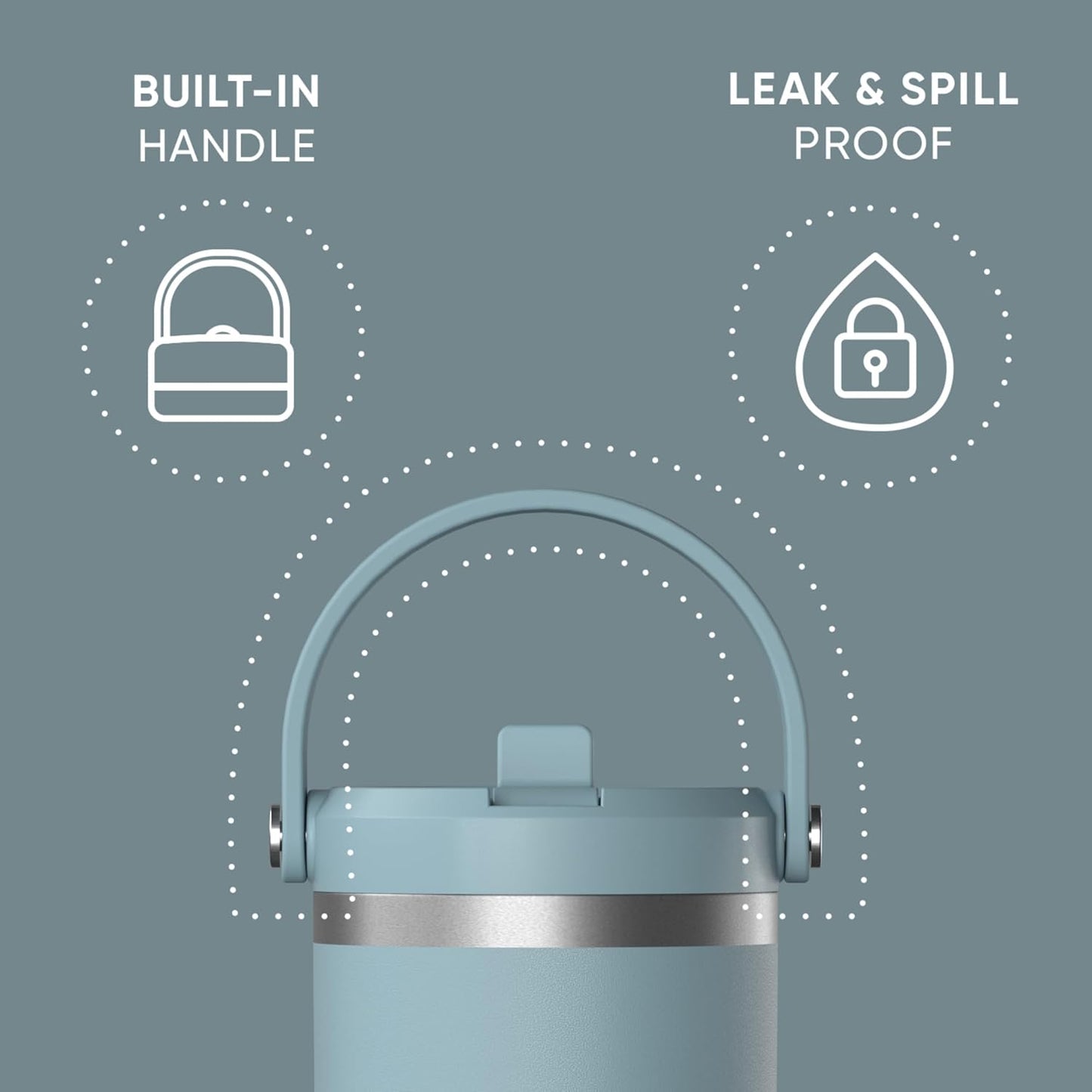 Hydrapeak Nomad 32oz Insulated Stainless Steel Travel Tumbler with Handle & Straw Lid, Leakproof, Cupholder Friendly, Keeps Drinks Cold 24 Hours, Reusable Bottle for Daily Hydration (Pale Sage)