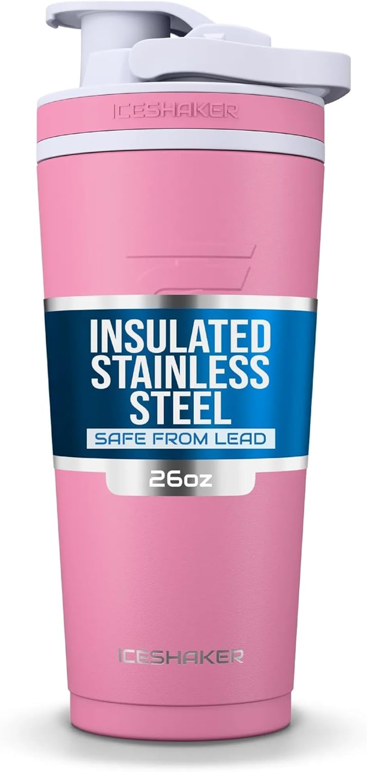 Ice Shaker Insulated Stainless Steel Shaker Bottle | 26oz, Black | Cold for 30+ Hours | Insulated Cup with Twist-on Agitator | Odor-Free Bottle for Protein Shakes, Water, Smoothies, Cocktails