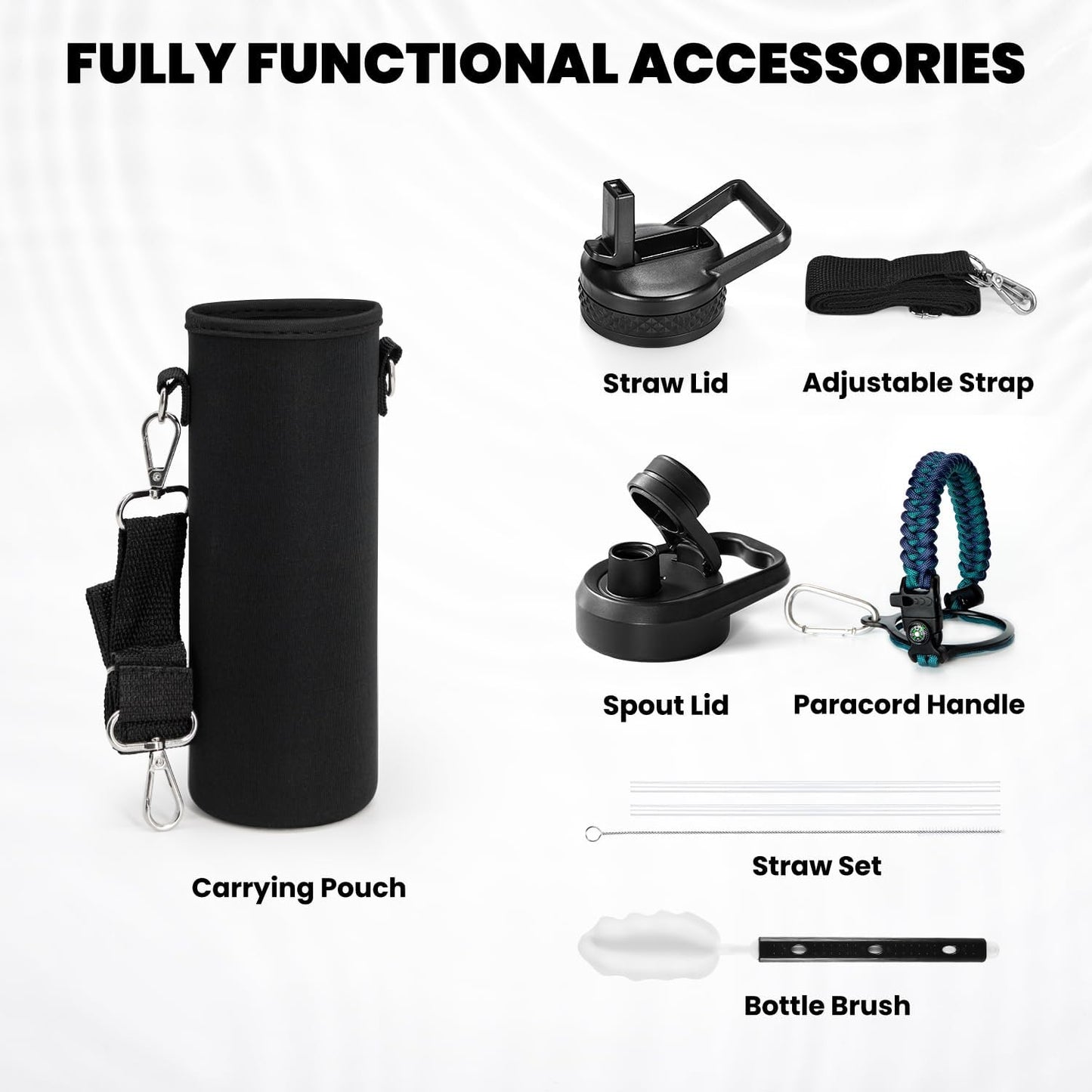 RAYMYLO One Gallon Water Bottle Insulated, Triple Walled Vacuum Stainless Steel (Cold for 48 Hrs), Leak Proof & Non-BPA, Large Water Flask Jug with Paracord Handle & Straw Spout Lids