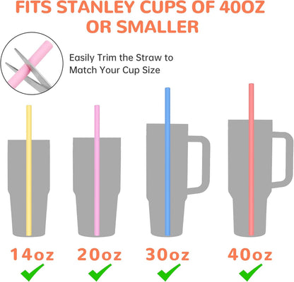 Tomorotec 15PCS Reusable Silicone Drinking Straws w/ 2 Brushes, Fit for Stanley Tumbler 40oz 30oz 20oz, 12" Long Customizable for Various Drinkware, Dishwasher Safe, BPA-Free, Safe for Teeth (Macaron)