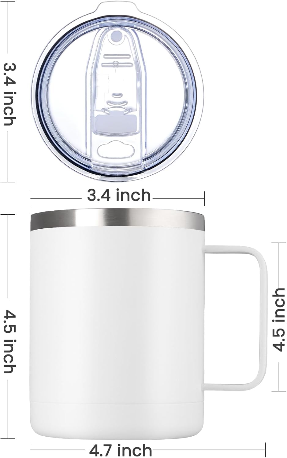MEWAY 12oz Coffee Mug With Handle and Sliding Lid,Stainless Steel Travel Tumbler Cup with Handle,Double Wall Vacuum Insulated Camping Cup for Hot & Cold Drinks Tea (Black,Set of 1