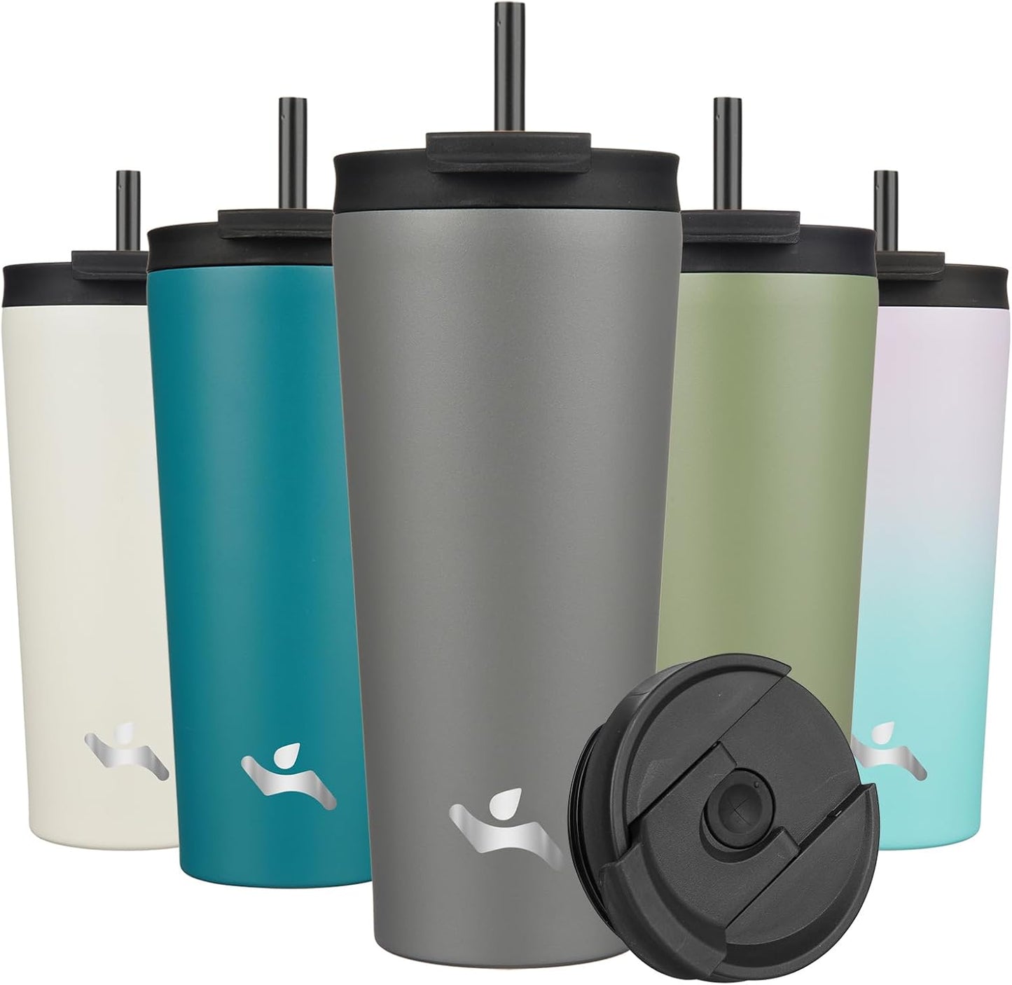 Konokyo 30 OZ Insulated Tumbler with Lid and 2 Straws Stainless Steel Water Bottle Vacuum Travel Mug Coffee Cup,Pastel Sunset