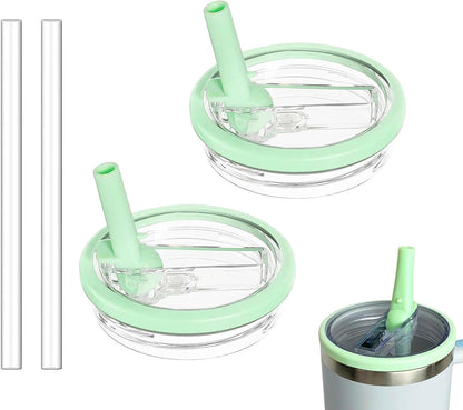2 Pack 30 oz Tumbler Flip Straw Lid Replacement Compatible for Stanley Quencher, Leak Proof Lid Replacement for 30 OZ Stanley H2.0 FlowState Tumbler,Spill Proof Splash Reusable (Transparent Cream)