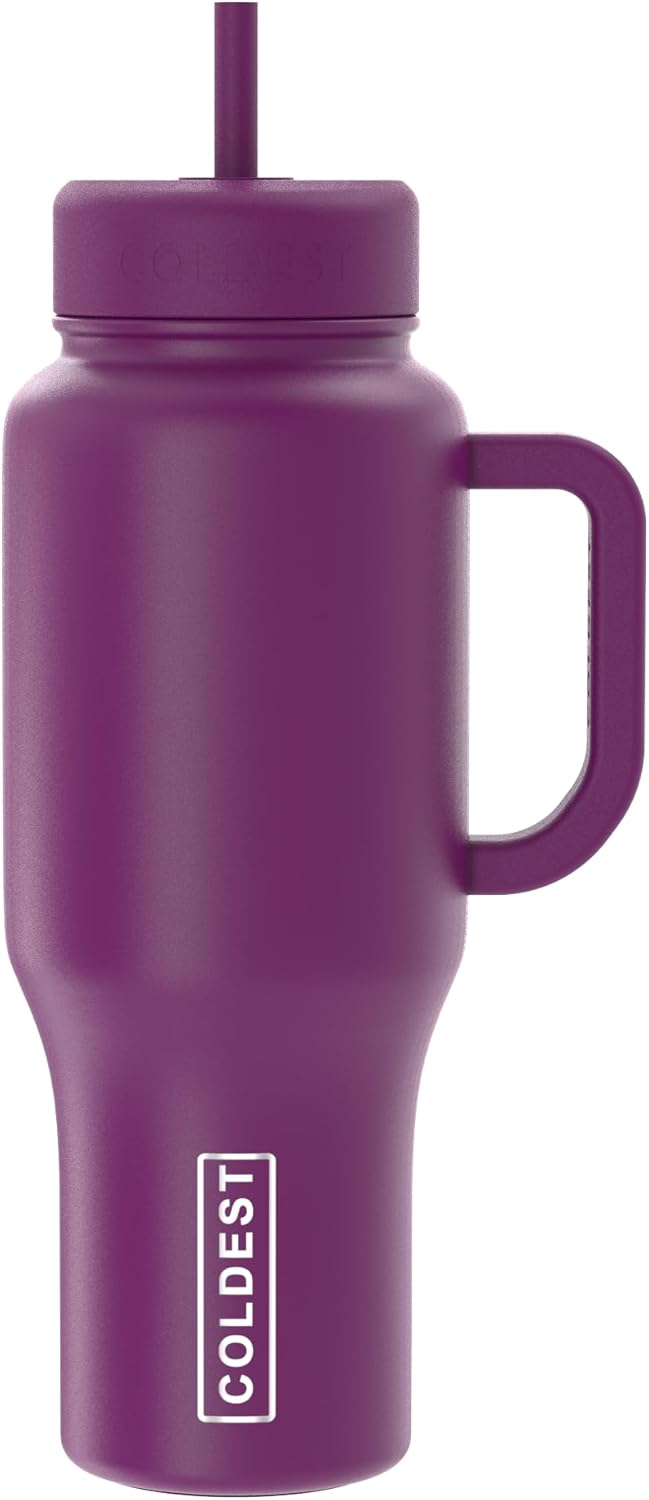 Coldest Tumbler with Handle and Straw - 100% Spill Proof Tumbler with Straw (3 Lids) - Stainless Steel Insulated Leakproof Tumblers for Women & Men - Cup Holder Friendly - 46 oz (Purple Nova) - Colors B