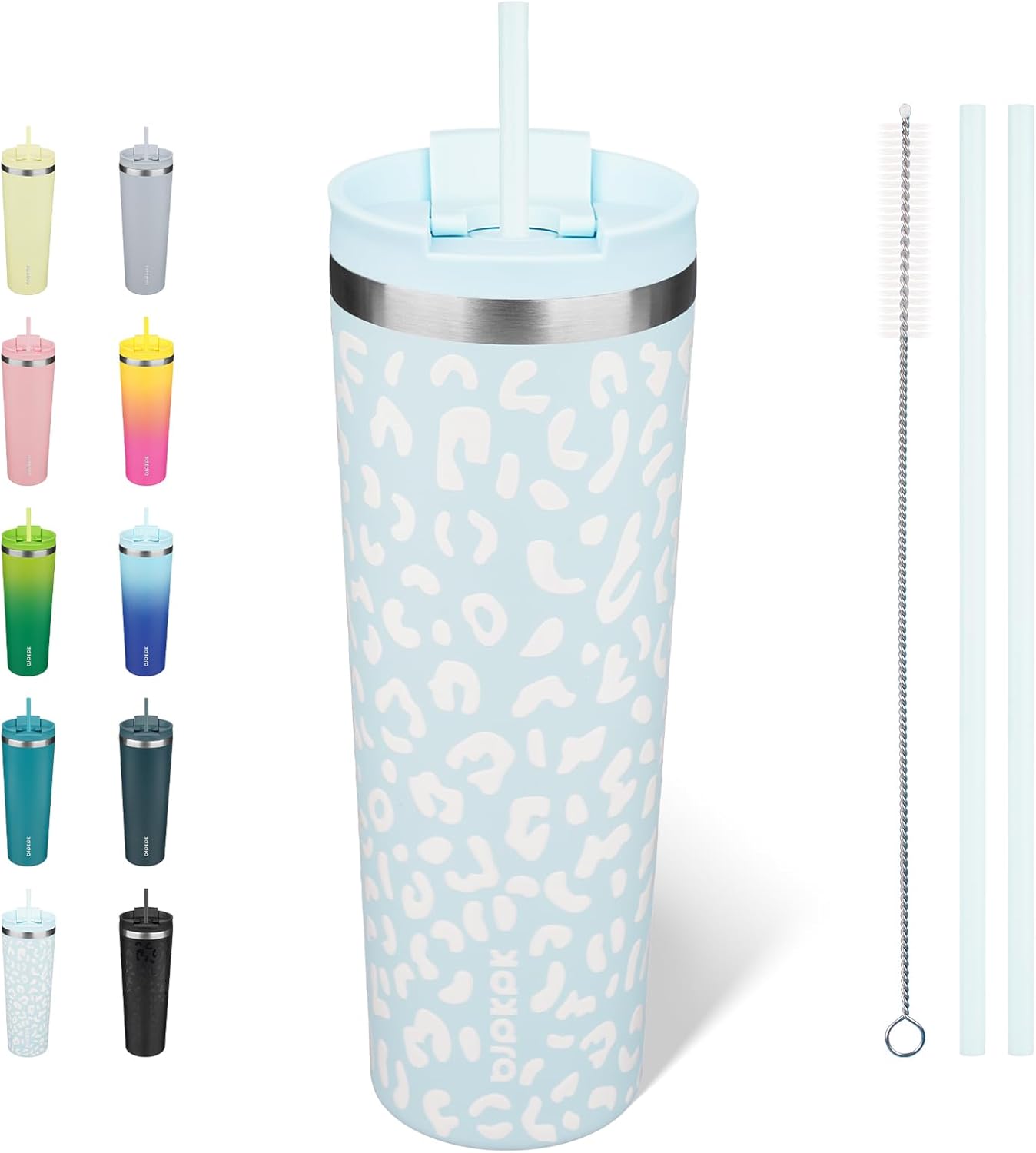 BJPKPK 22oz Insulated Tumbler With lid And Straw Stainless Steel Tumblers Travel Coffee Mug Reusable Thermal Cup,Sky