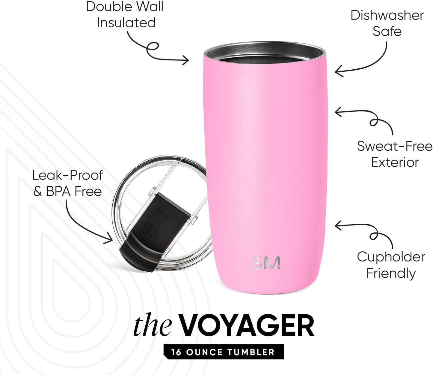 Simple Modern Voyager Tumbler with Flip Lid | Travel Coffee Mug | Insulated Stainless Steel Cold Brew Iced or Hot Coffee Cup | Gifts for Women Men Her Him | 16oz, Almond Birch