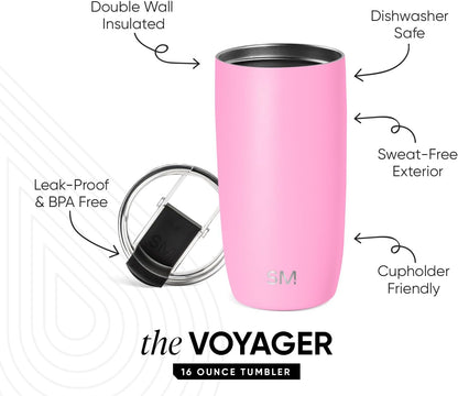 Simple Modern Voyager Tumbler with Flip Lid | Travel Coffee Mug | Insulated Stainless Steel Cold Brew Iced or Hot Coffee Cup | Gifts for Women Men Her Him | 16oz, Almond Birch