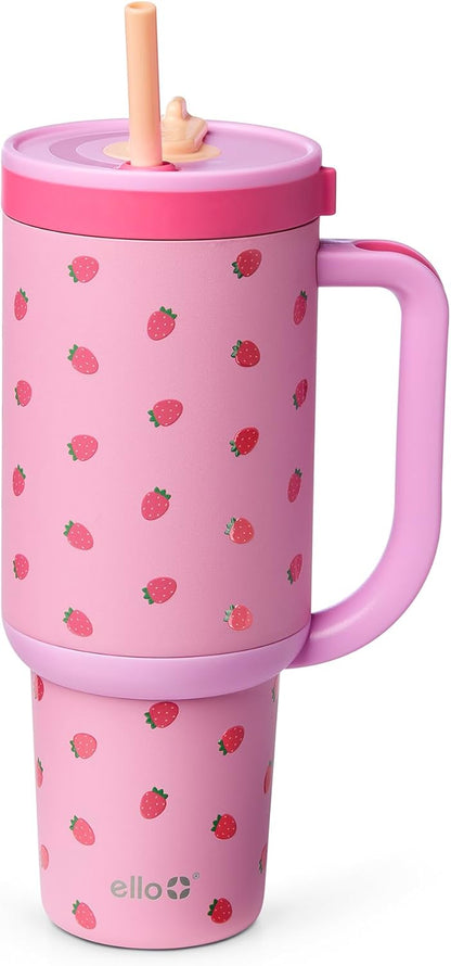 Ello Oasis 40 oz Tumbler with Handle & Retracting Straw | Reusable Insulated Stainless Steel Cup 100% Leakproof, Gifts for Teens Women Men | Keeps cold for 24 Hours, Cup Holder Friendly, Daisies