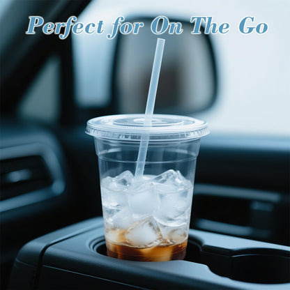 Ginkgo 32 oz Clear Plastic Cups with Lids and Jumbo Straws, Disposable To Go Iced Coffee Cups for Smoothie, Boba Milk Tea - 50 Pack