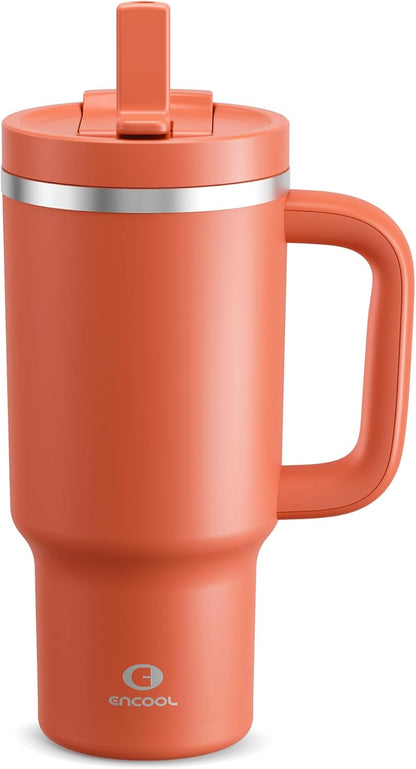 40 oz Tumbler with Handle and Straw: Stainless Steel Insulated Tumbler Keeps Cold for 24 Hours, Leakproof Travel Cup Fits in Cup Holder and BPA-Free, Cotton Candy