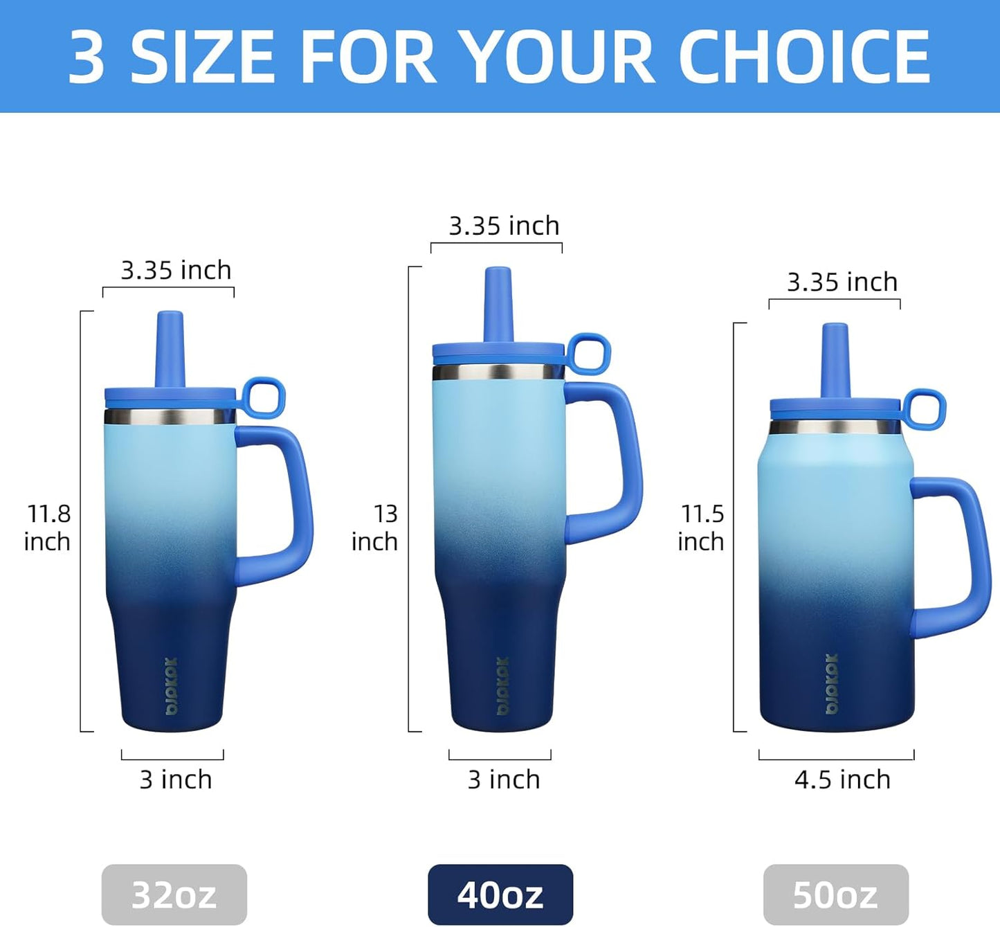 BJPKPK 50oz Insulated Tumbler with Handle Stainless Steel Travel Coffee Mug with Lid Reusable Large Water Bottle with Straw,Sky
