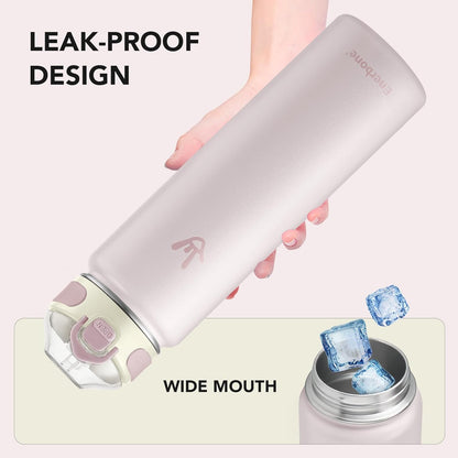 Enerbone 24 oz Insulated Water Bottle, Stainless Steel Bottle with Carrying Strap, Double-Wall Vacuum Insulation Design, Leakproof Sports Bottle with Straw, Keep Drinks Cold or Hot for Hours