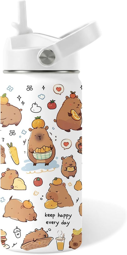 Strawberry Gifts for Kids - 16oz Pink Kids Water Bottle with Straw Lid, Stainless Steel Insulated Water Bottle, Leakproof, BPA-Free, for Girls, School, Strawberry Lover Children Birthday Gift Cup(1pc)