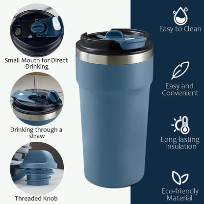 SPLMIFA Travel Coffee Mug Leak-Proof, Reusable Coffee Cups with Lids, Stainless Steel Vacuum Insulated Coffee Tumblers, Thermal Insulation Cup for Men and Women Hot & Cold Drinks(2nd-Green Pink, 12OZ)