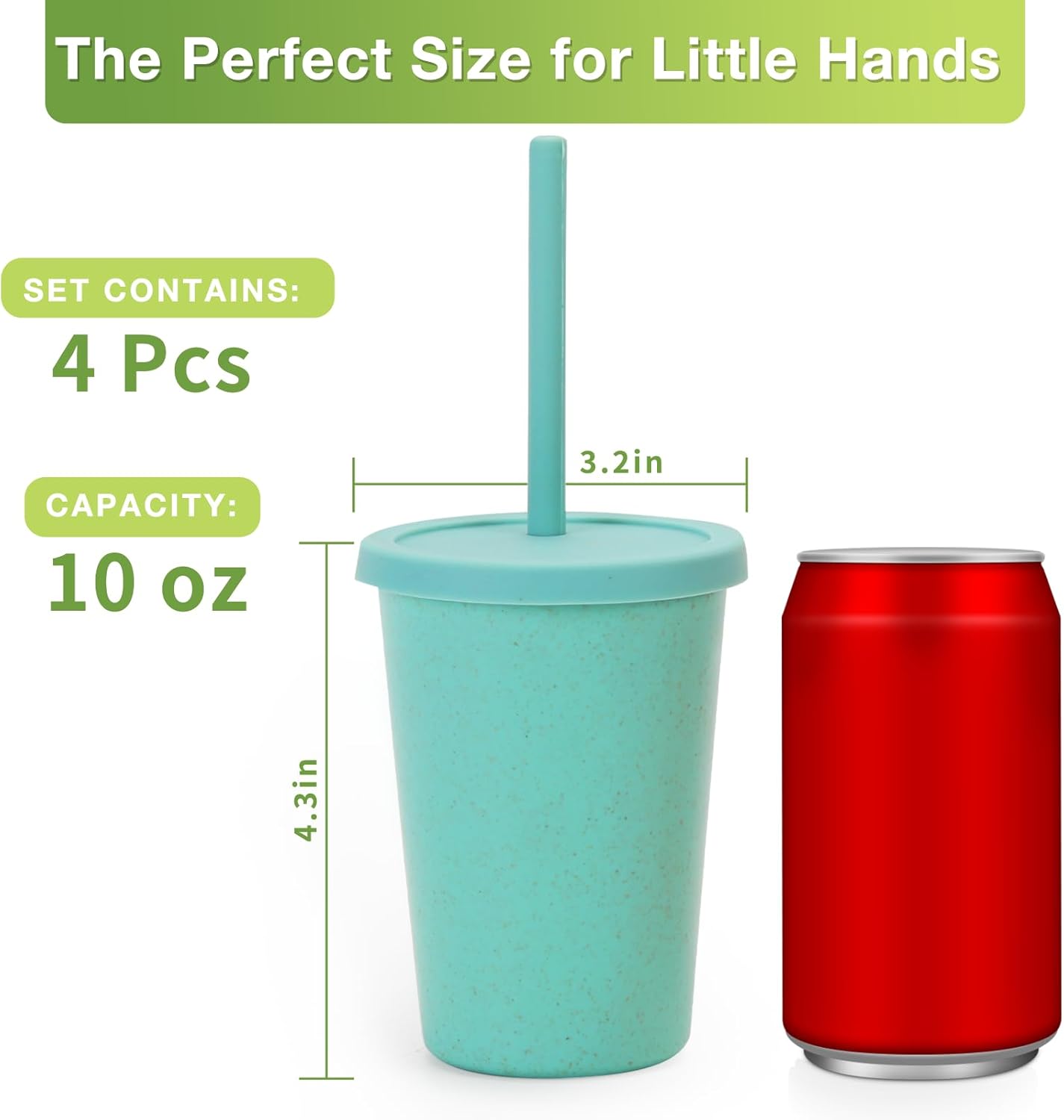 Mfacoy 4 Pack Wheat Straw Cups with Lid and Straws, 10 oz Unbreakable Kids Cup, Reusable Drinking Cups, Small Water Cup, Colourful Tumbler Cups for Kitchen, BPA Free, Dishwasher & Microwave Safe