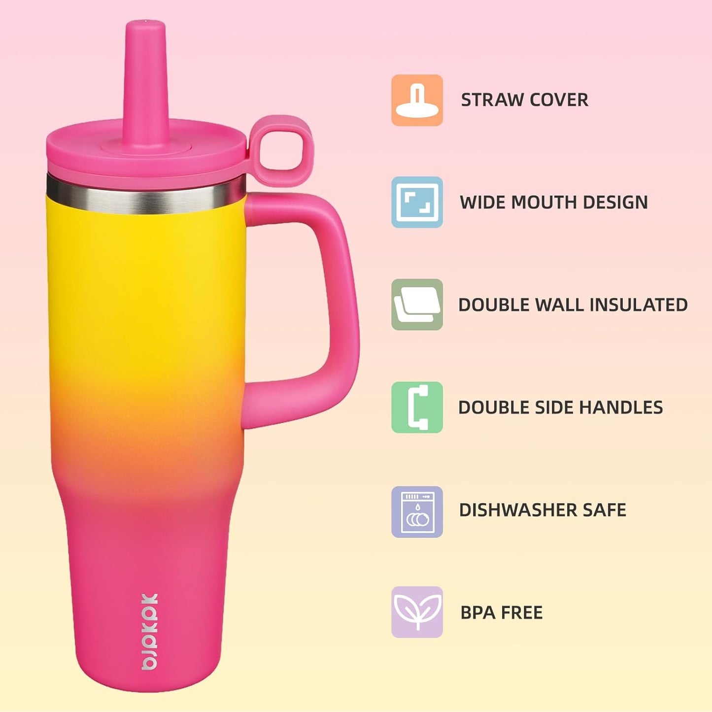 BJPKPK 50oz Insulated Tumbler with Handle Stainless Steel Travel Coffee Mug with Lid Reusable Large Water Bottle with Straw,Sky